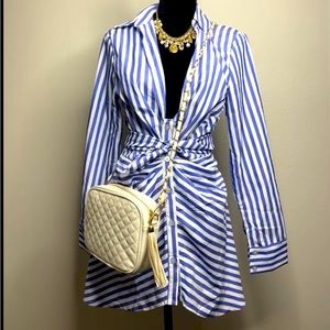 Look Sky Striped Dress with White Purse & Charlotte Russe Necklace